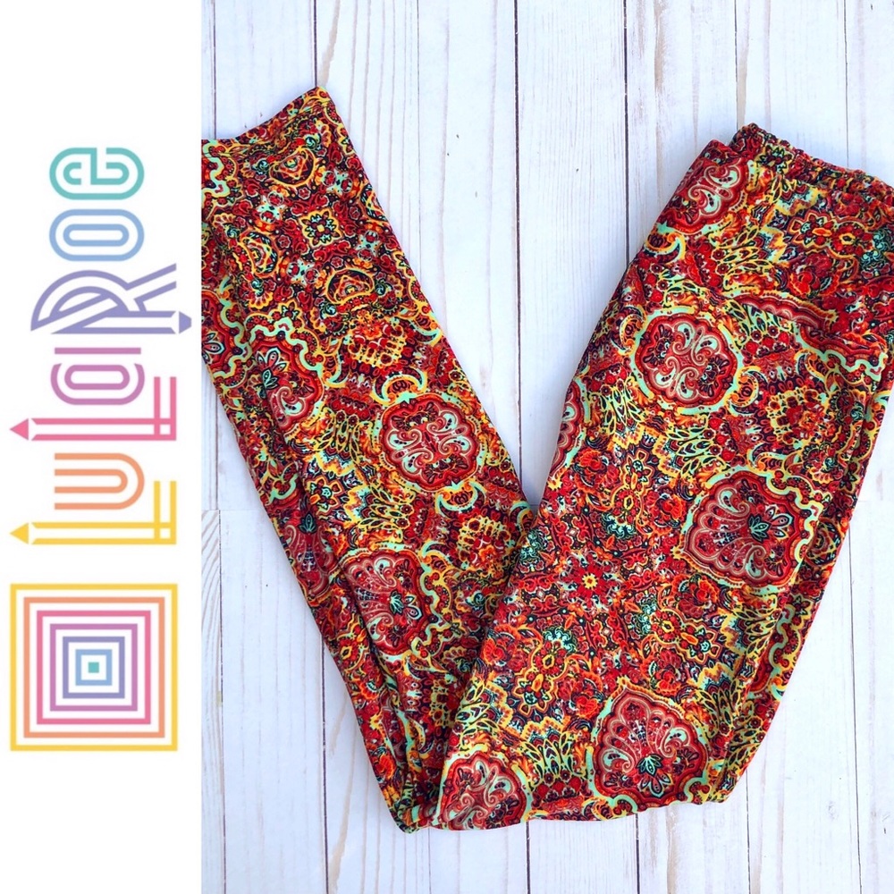 LuLaRoe Orange, Red Paisley Leggings Like New